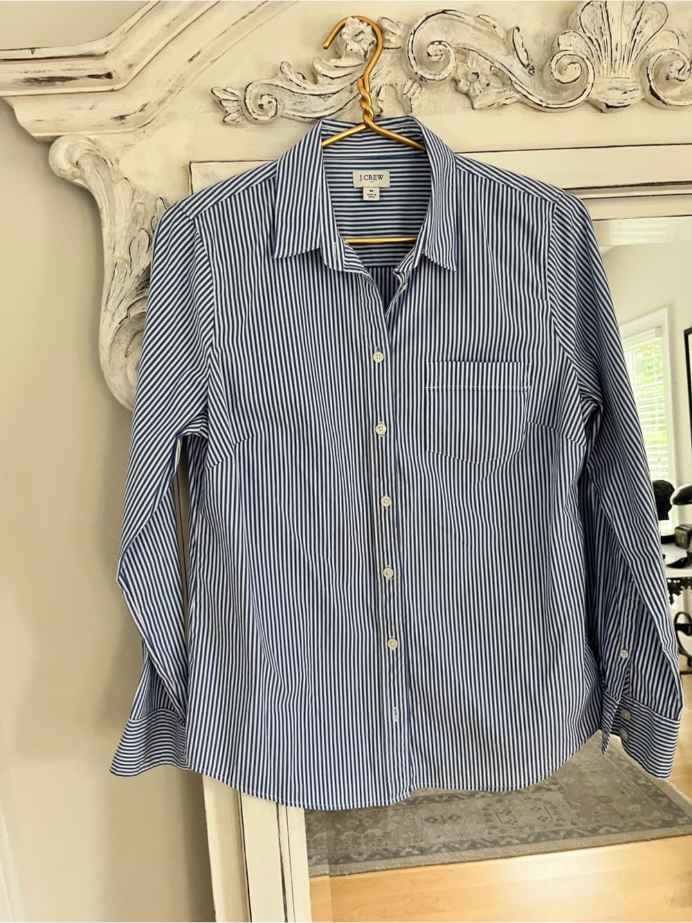 J. Crew Blue and White Striped Cotton Button-Down Shirt